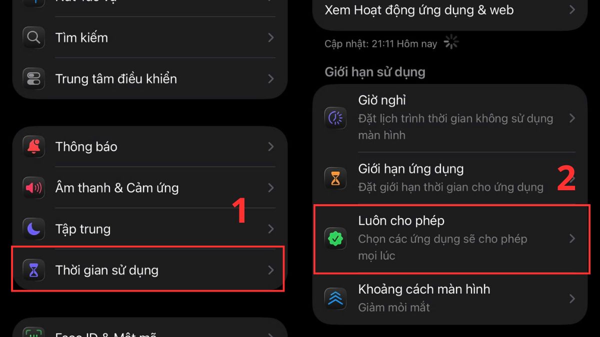 Screen Time được sử dụng mọi lúc - bước 1