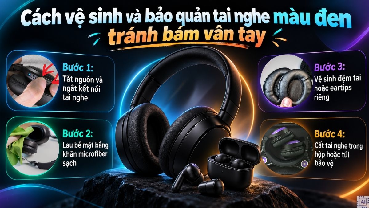 Cách vệ sinh và bảo quản tai nghe màu đen tránh bám vân tay