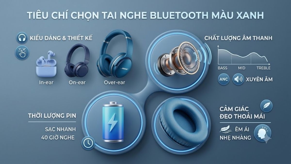 Tiêu chí lựa chọn tai nghe Bluetooth màu xanh