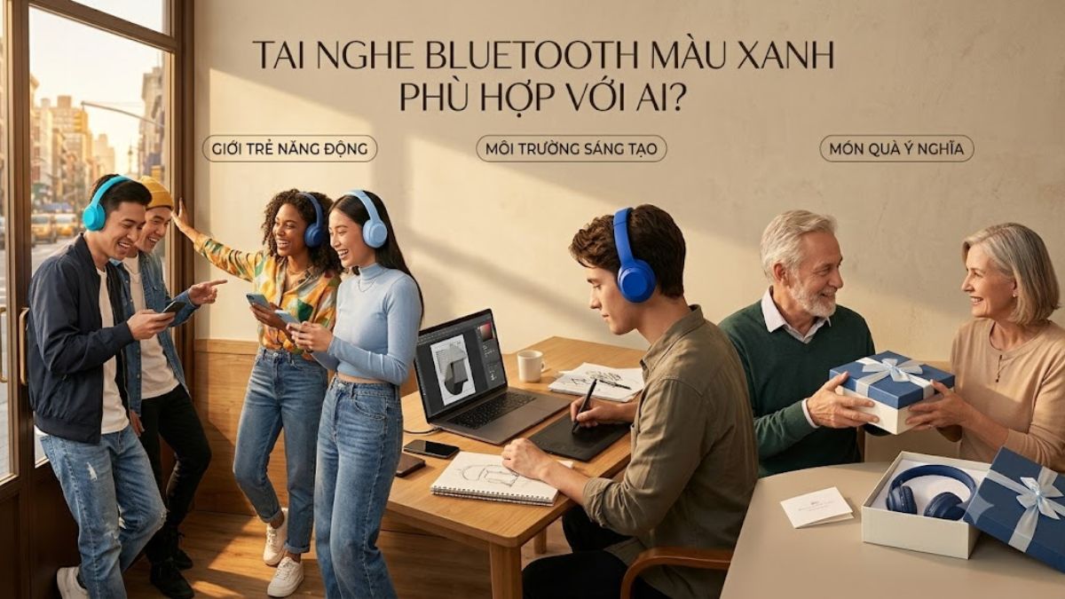 Tai nghe Bluetooth màu xanh phù hợp giới trẻ năng động