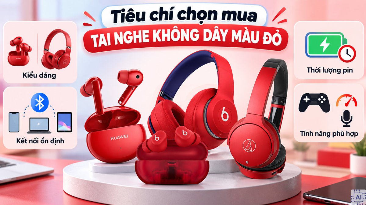 Tiêu chí chọn mua tai nghe không dây màu đỏ