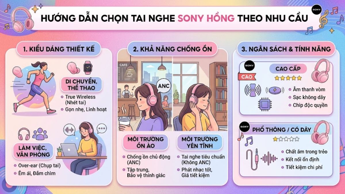 Các tiêu chí chọn tai nghe Sony hồng theo nhu cầu
