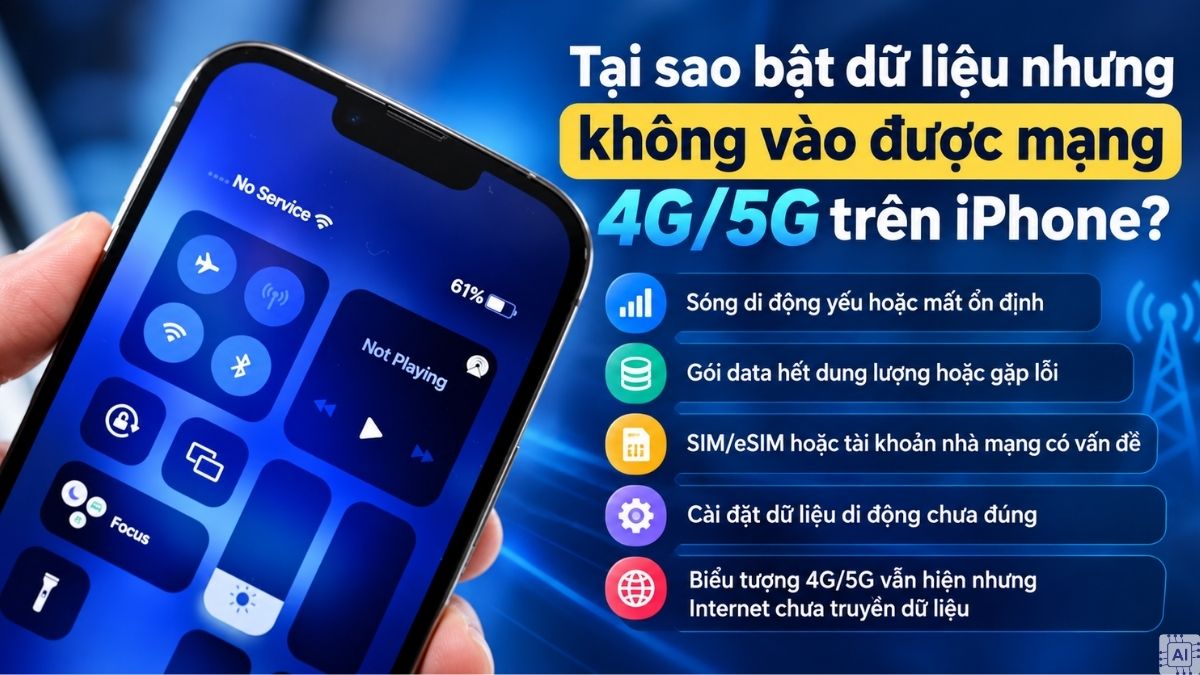 Lý do bật dữ liệu nhưng không vào được mạng 4G/5G trên iPhone