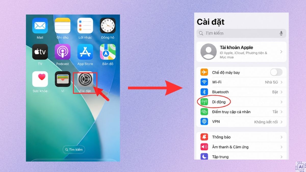  Khắc phục lỗi bật dữ liệu nhưng không vào được mạng iPhone bằng cách thiết lập cấu hình APN - bước 1