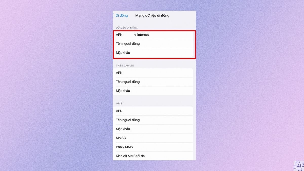  Khắc phục lỗi bật dữ liệu nhưng không vào được mạng iPhone bằng cách thiết lập cấu hình APN - bước 3