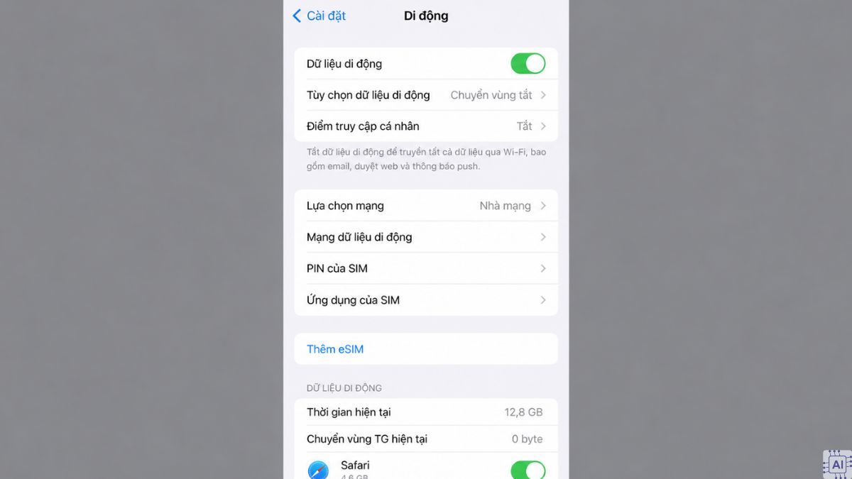  Khắc phục lỗi bật dữ liệu nhưng không vào được mạng iPhone bằng cách bật lại dữ liệu mạng - bước 2