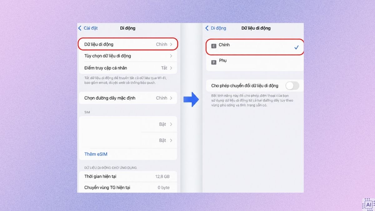  Khắc phục lỗi bật dữ liệu nhưng không vào được mạng iPhone bằng cách bật lại dữ liệu mạng - bước 3