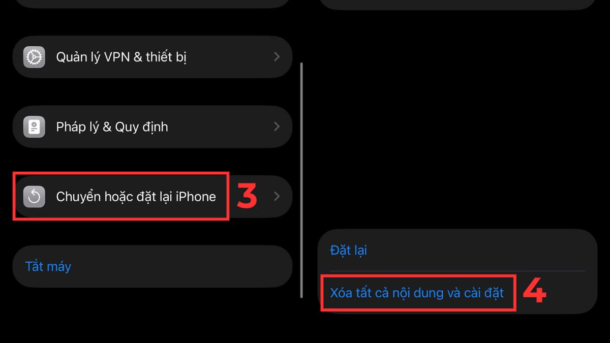 Khắc phục lỗi sạc pin iPhone bị nóng bằng cách khôi phục cài đặt gốc - bước 2,3