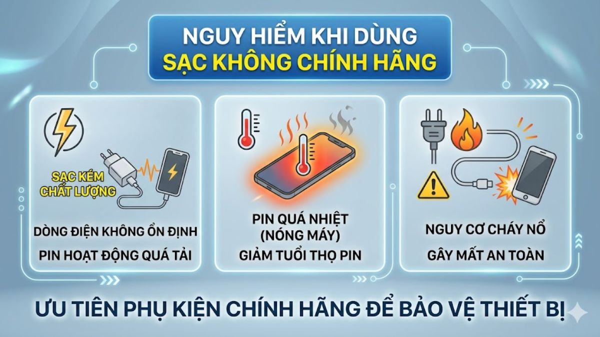 Sử dụng bộ sạc không chính hãng khiến sạc pin iPhone bị nóng