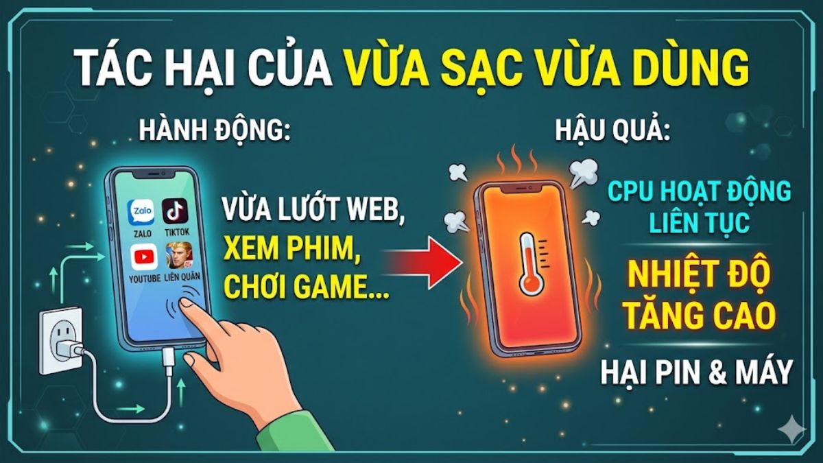 Vừa sạc vừa sử dụng khiến sạc pin iPhone bị nóng
