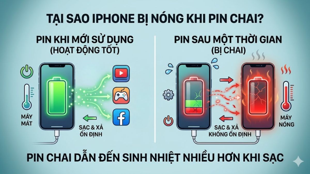 Pin iPhone bị chai khiến sạc pin iPhone bị nóng