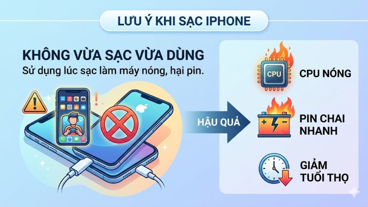 Khắc phục lỗi sạc pin iPhone bị nóng bằng cách không vừa sạc vừa dùng