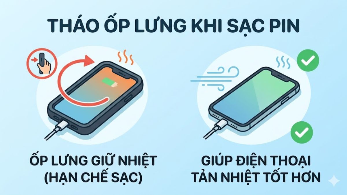 Khắc phục lỗi sạc pin iPhone bị nóng bằng cách tháo ốp lưng khi sạc