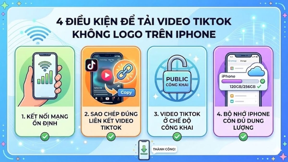 Các điều kiện để tải video TikTok không logo trên iPhone