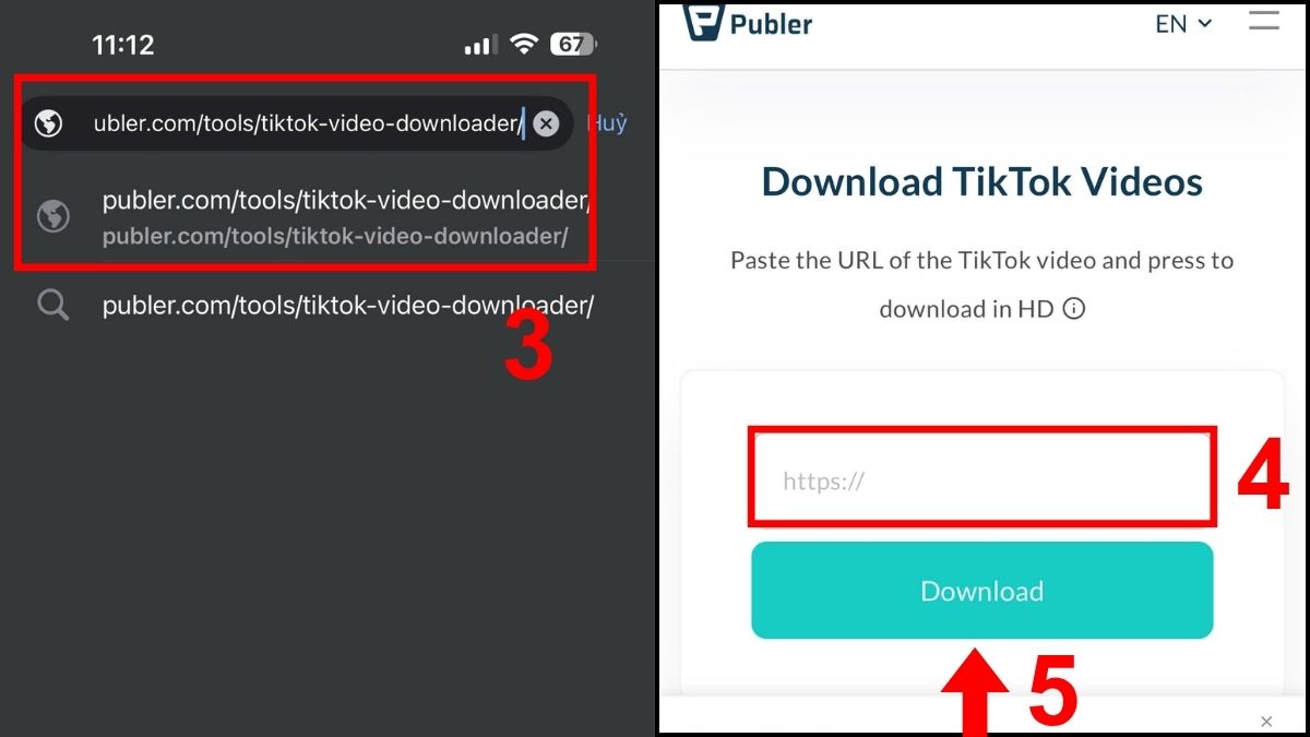 Cách tải video TikTok không logo trên iPhone bằng Publer - bước 2,3