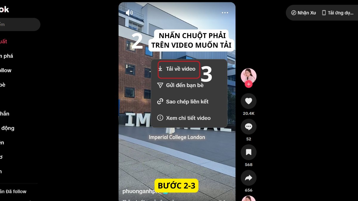 Cách tải video TikTok trực tiếp có logo trên máy tính - bước 2,3