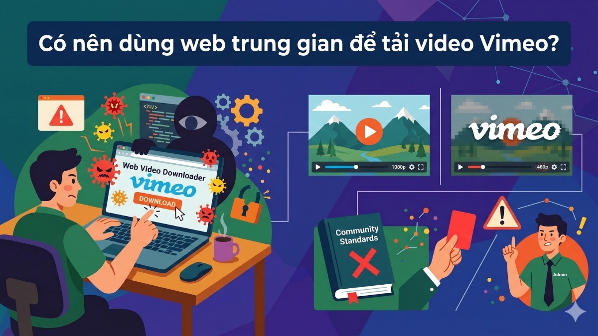 Không nên dùng web trung gian (Savefrom, Savevideo) để tải video Vimeo