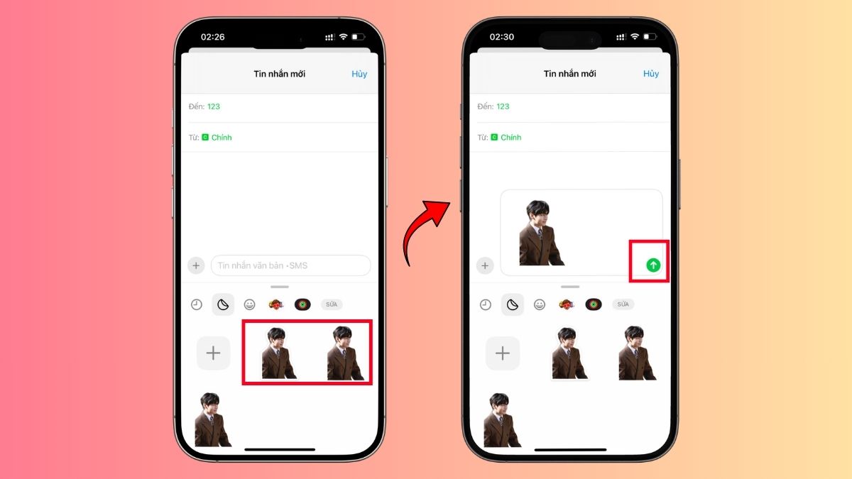 Cách gửi sticker đã tạo từ ảnh trên iPhone - bước 2,3,4,5