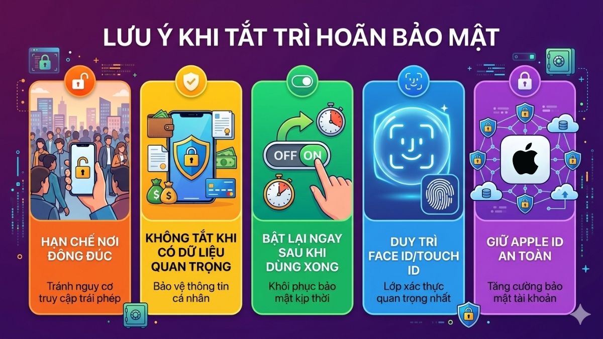 Lưu ý khi tắt tính năng trì hoãn bảo mật