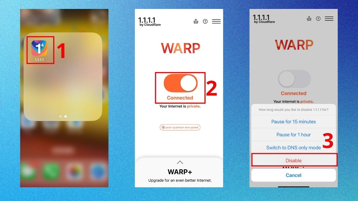 Tắt VPN trên iPhone bằng ứng dụng 1.1.1.1