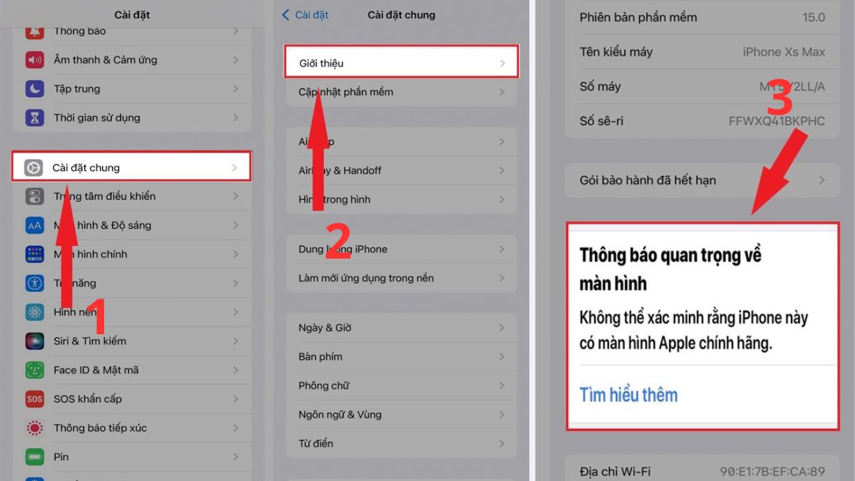 Kiểm tra xem màn hình đã bị thay thế hay chưa qua Cài đặt