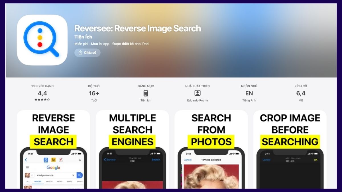 Tìm kiếm bằng hình ảnh trên iPhone từ công cụ Reversee