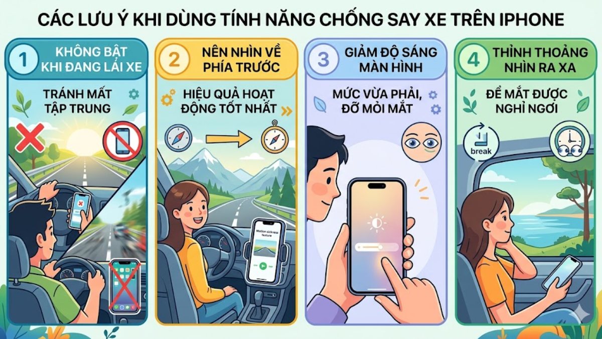 Các lưu ý khi dùng tính năng chống say xe trên iPhone