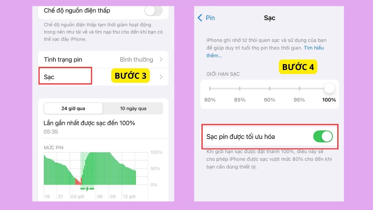 Cách bật tính năng sạc tối được tối ưu hóa iPhone - bước 2,3