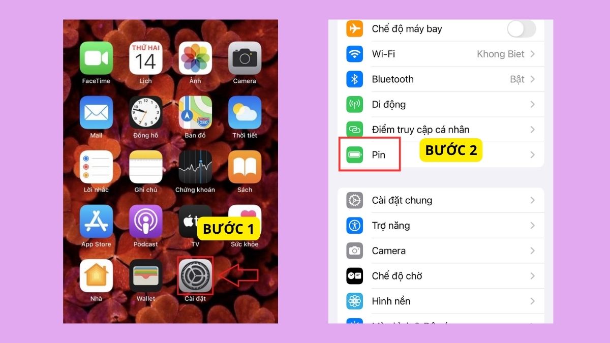 Cách tắt tính năng tối ưu hóa pin iPhone - bước 1,2