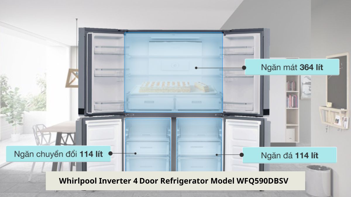 Top những tủ lạnh tốt nhất hiện nay - Whirlpool Inverter 4 Door