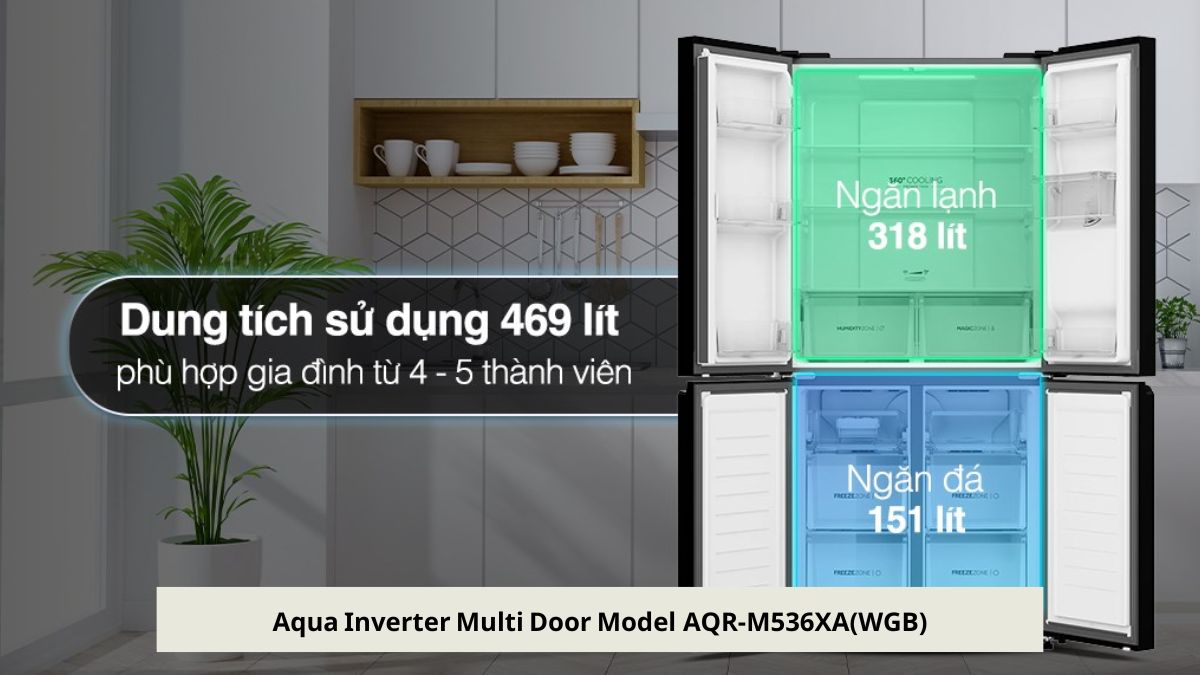 Top những tủ lạnh tốt nhất hiện nay - Aqua Inverter Multi‑Door AQR‑M536XA(WGB)