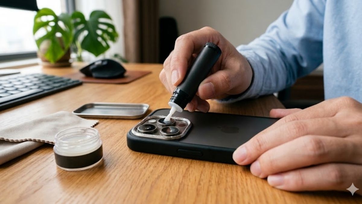 Dùng sáp chống trầy cho viền camera khi viền camera iPhone 15 bị trầy xước