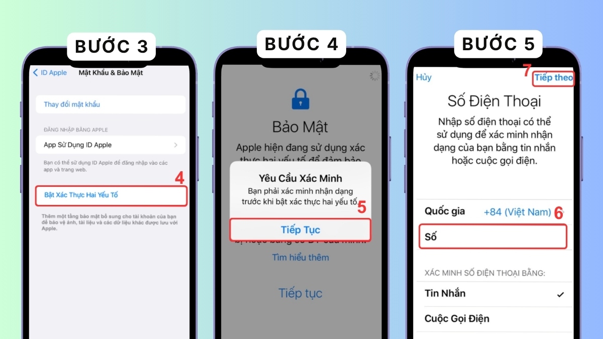 Cách bật xác minh ID Apple trên iPhone, iPad - bước 2,3