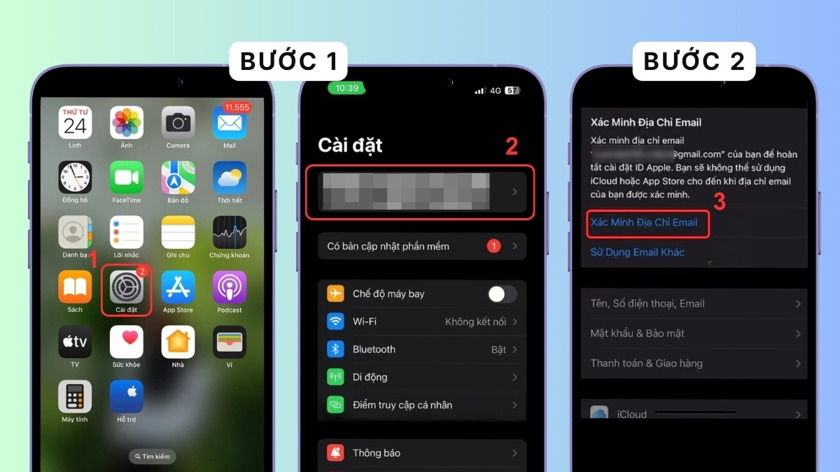 Cách xác minh ID Apple bằng email - bước 1,2