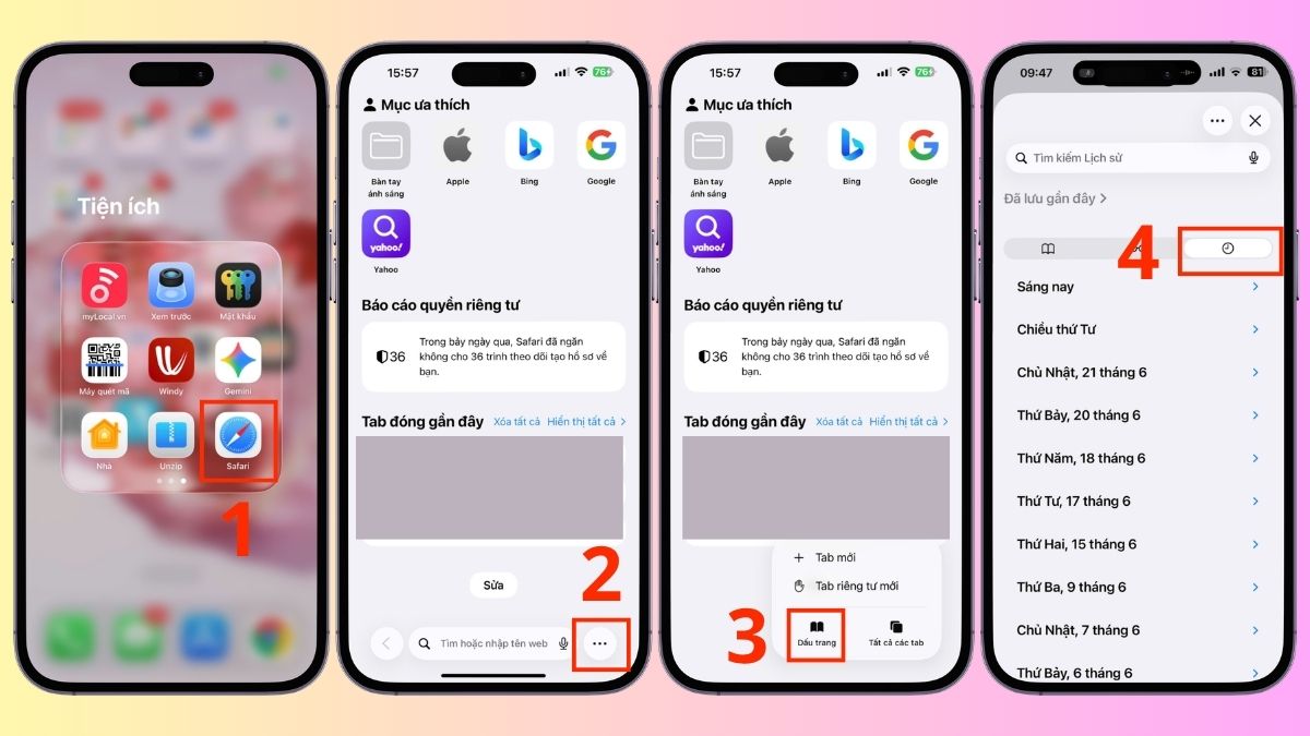 Cách xem lịch sử Safari trên iPhone phiên bản mới