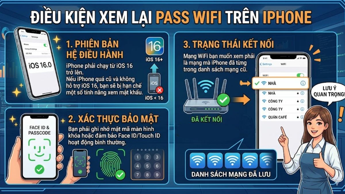 Điều kiện để xem lại pass WiFi trên iPhone