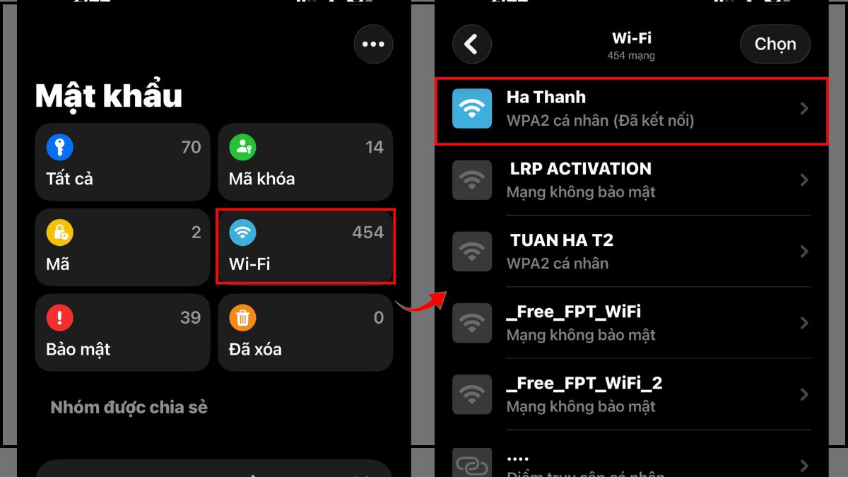 Sử dụng ứng dụng Mật khẩu để xem lại - bước 2