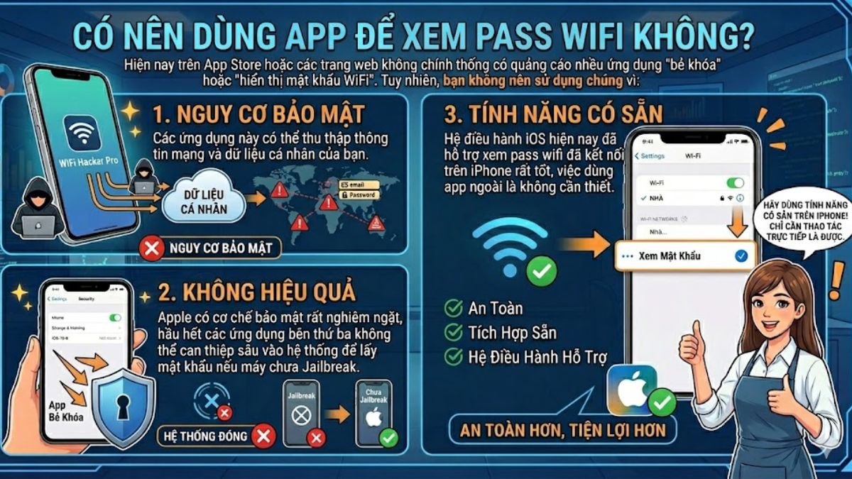 Không nên dùng app để xem pass WiFi trên iPhone