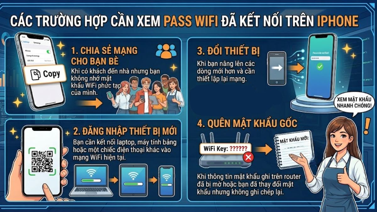 Các trường hợp cần xem pass WiFi đã kết nối trên iPhone