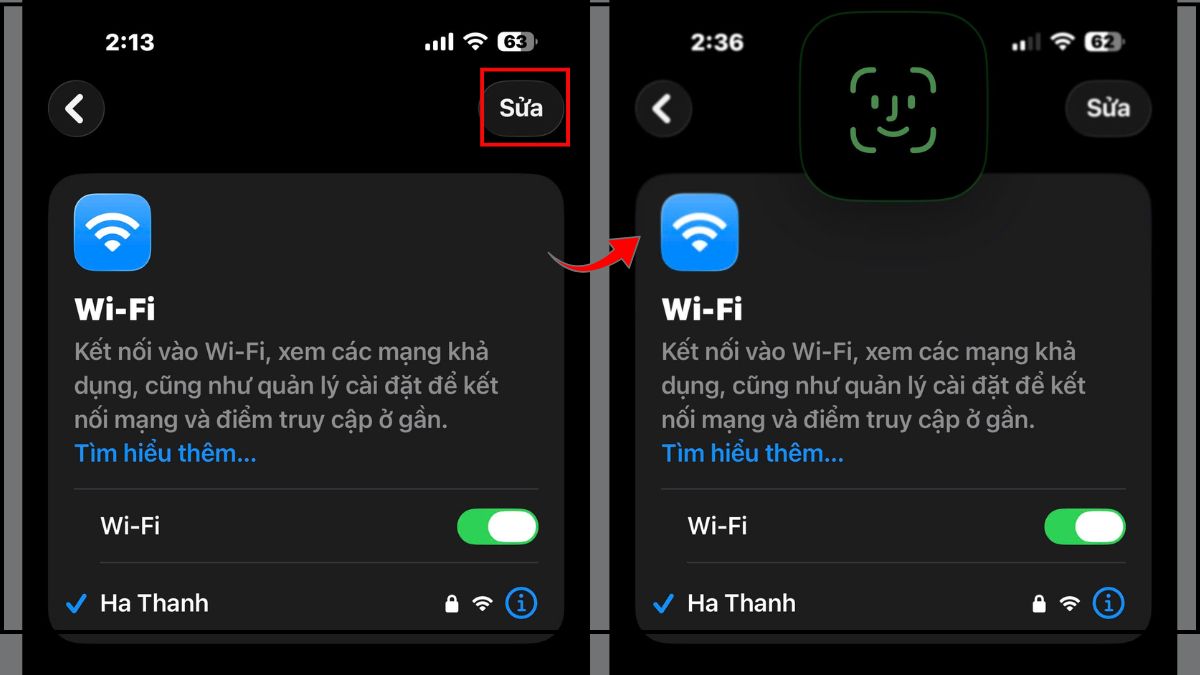 Xem lại pass Wifi đã kết nối bằng Cài đặt - bước 2