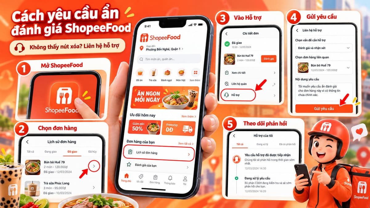 Cách yêu cầu ẩn đánh giá ShopeeFood
