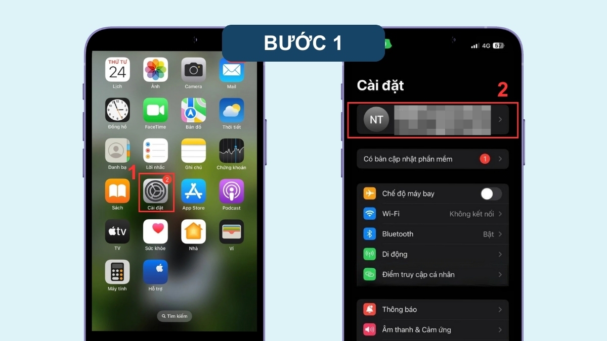 Đăng xuất khỏi iTunes và App Store để xóa ID Apple cũ - bước 1
