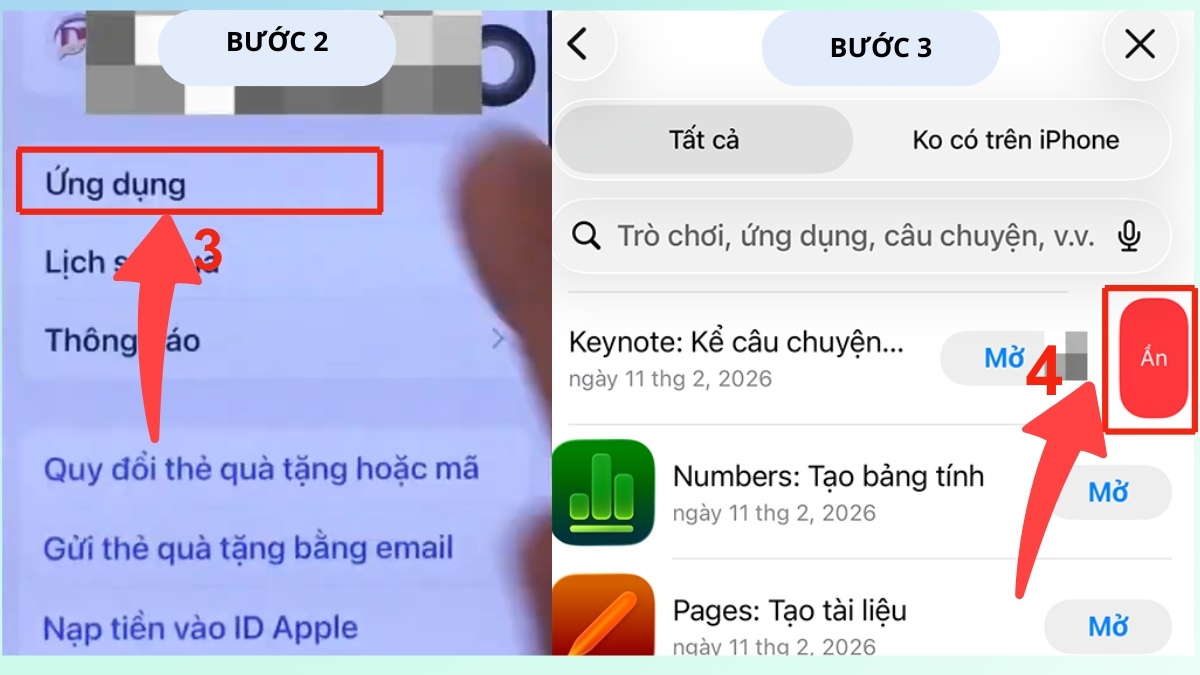 Cách xóa lịch sử tải ứng dụng trên App Store đơn giản - bước 2,3