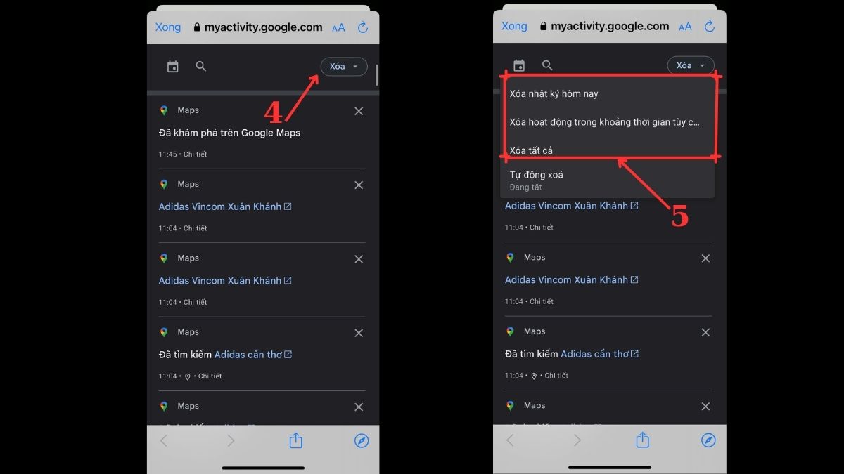 Cách xóa lịch sử tìm kiếm Google Map trên iPhone - bước 4