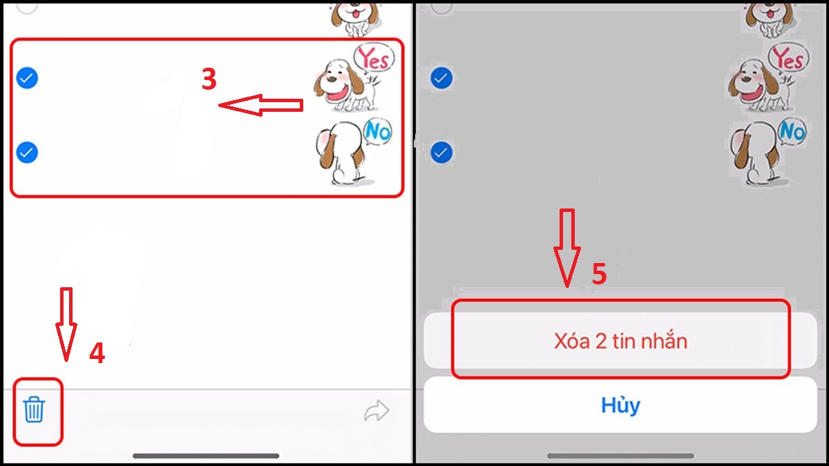Xóa nhãn dán trên đoạn hội thoại iMessage - bước 2,3,4,5