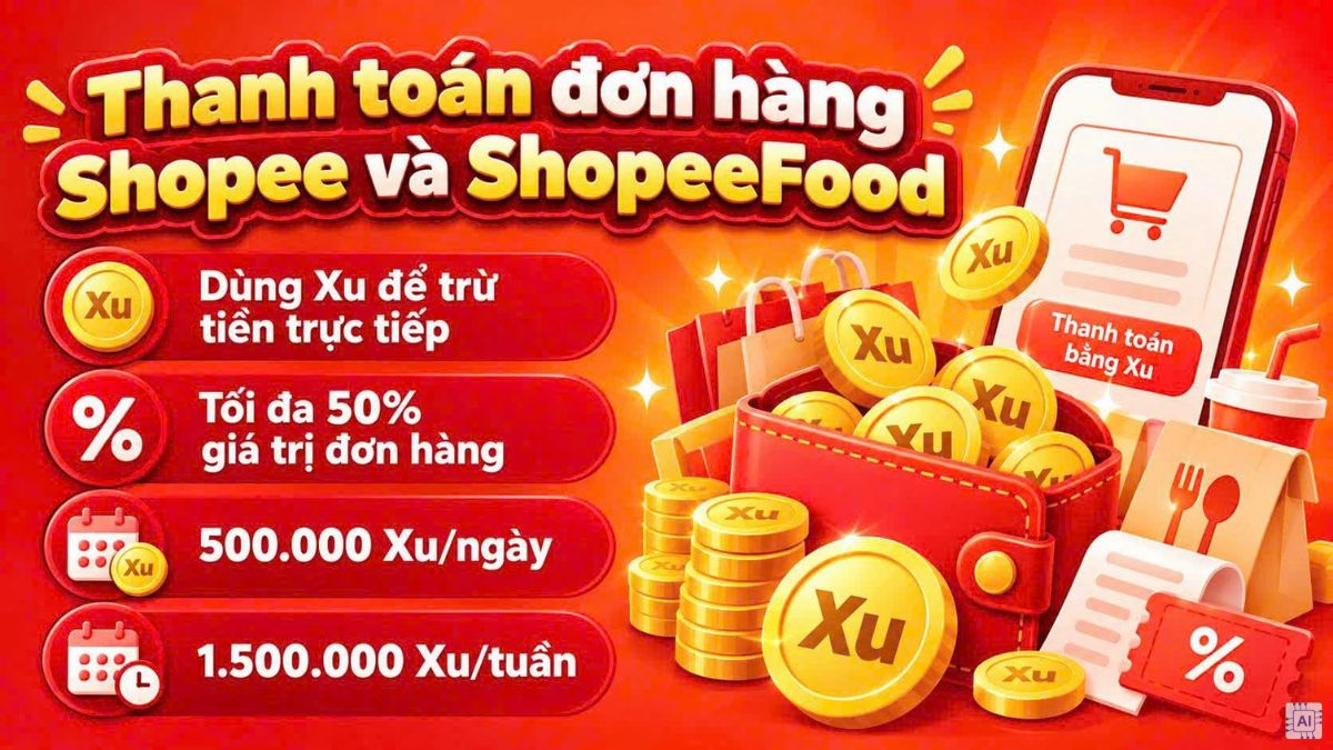 Xu Shopee để thanh toán đơn hàng Shopee và ShopeeFood