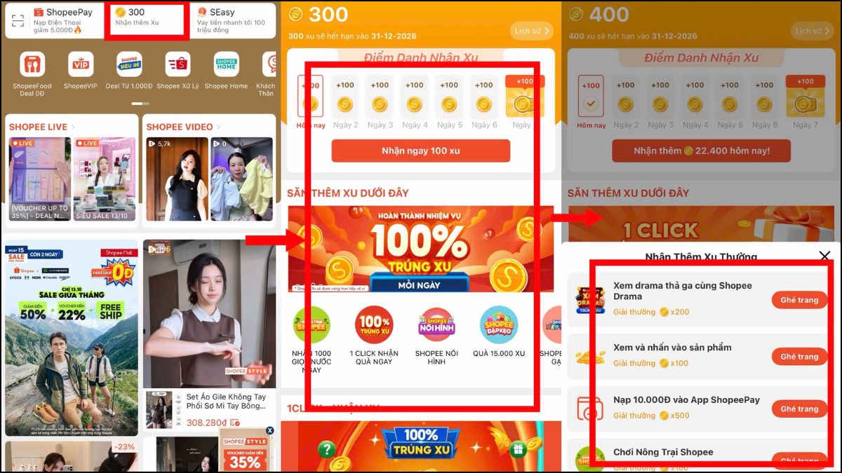Cách săn và tích lũy Shopee Xu bằng cách tham gia game, nhiệm vụ