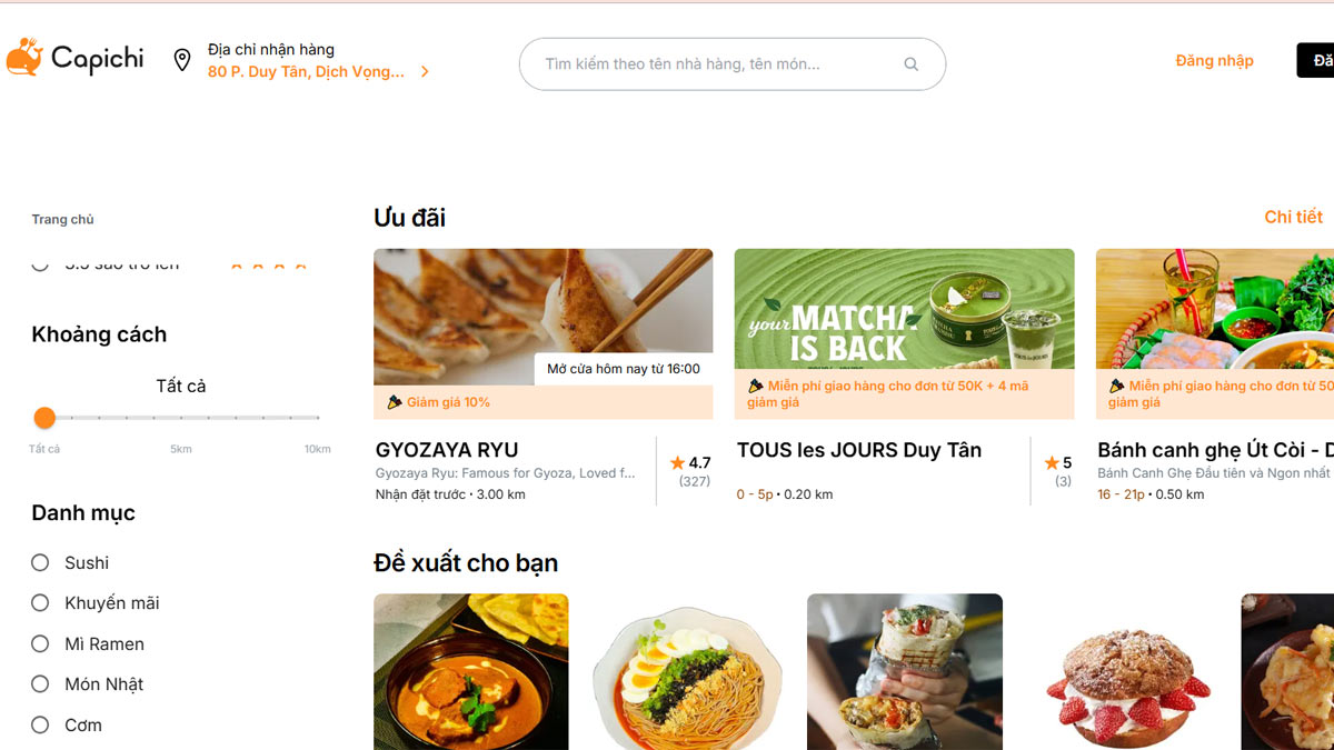 Capichi - ứng dụng đặt đồ ăn online
