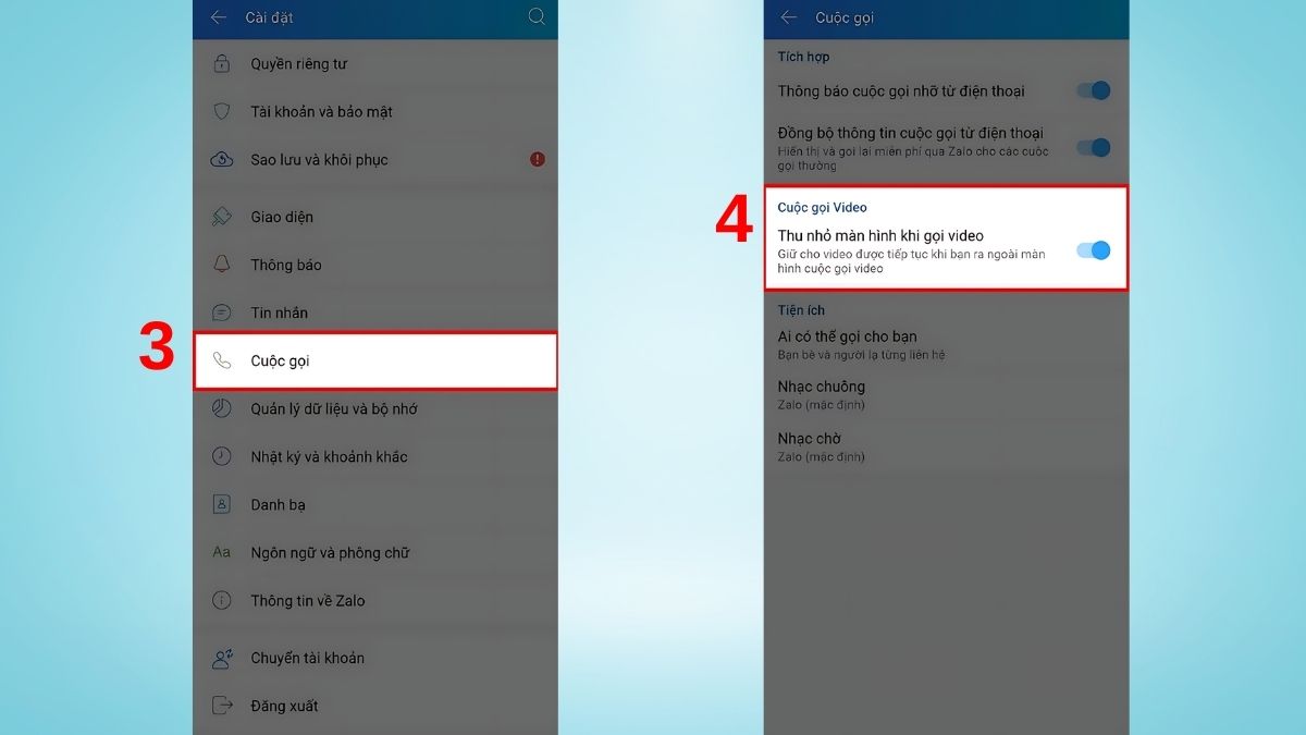 Hướng dẫn cách bật chế độ video thu nhỏ trên Zalo - bước 2,3,4