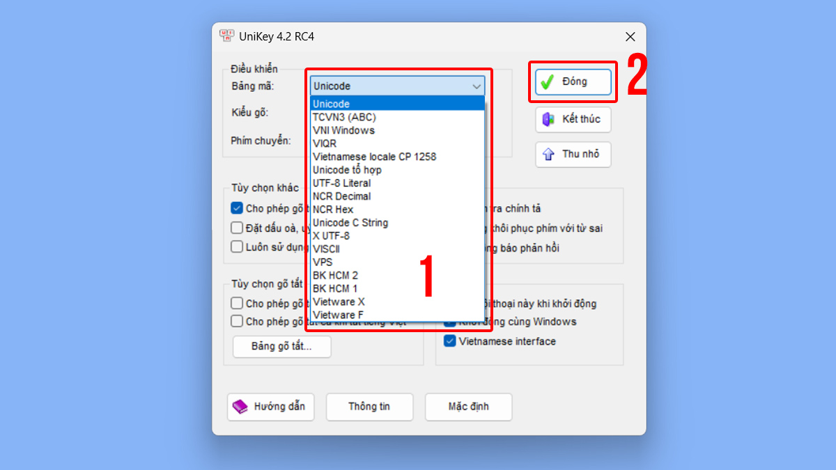 Sử dụng các bảng mã trong UniKey
